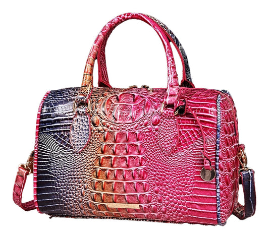 Colorful large capacity satchel bag for women with crocodile texture and dual handles