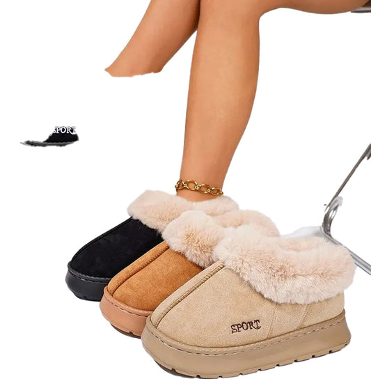 Stylish women's anti-slip snow boots in tan, black, and beige with cozy fur lining for winter comfort