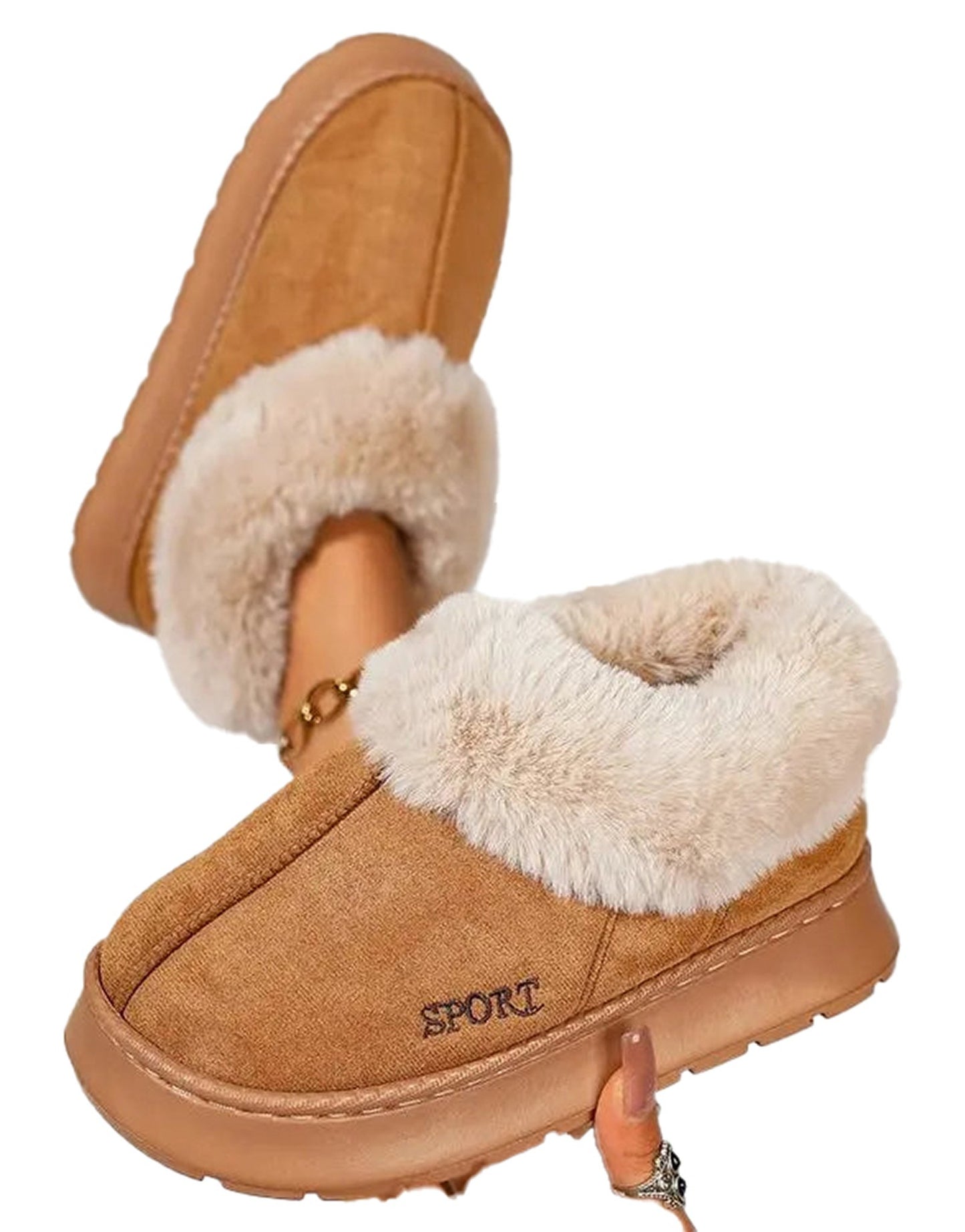 LuckeLadybug women's anti-slip snow boots in tan with soft faux fur lining for warmth and comfort