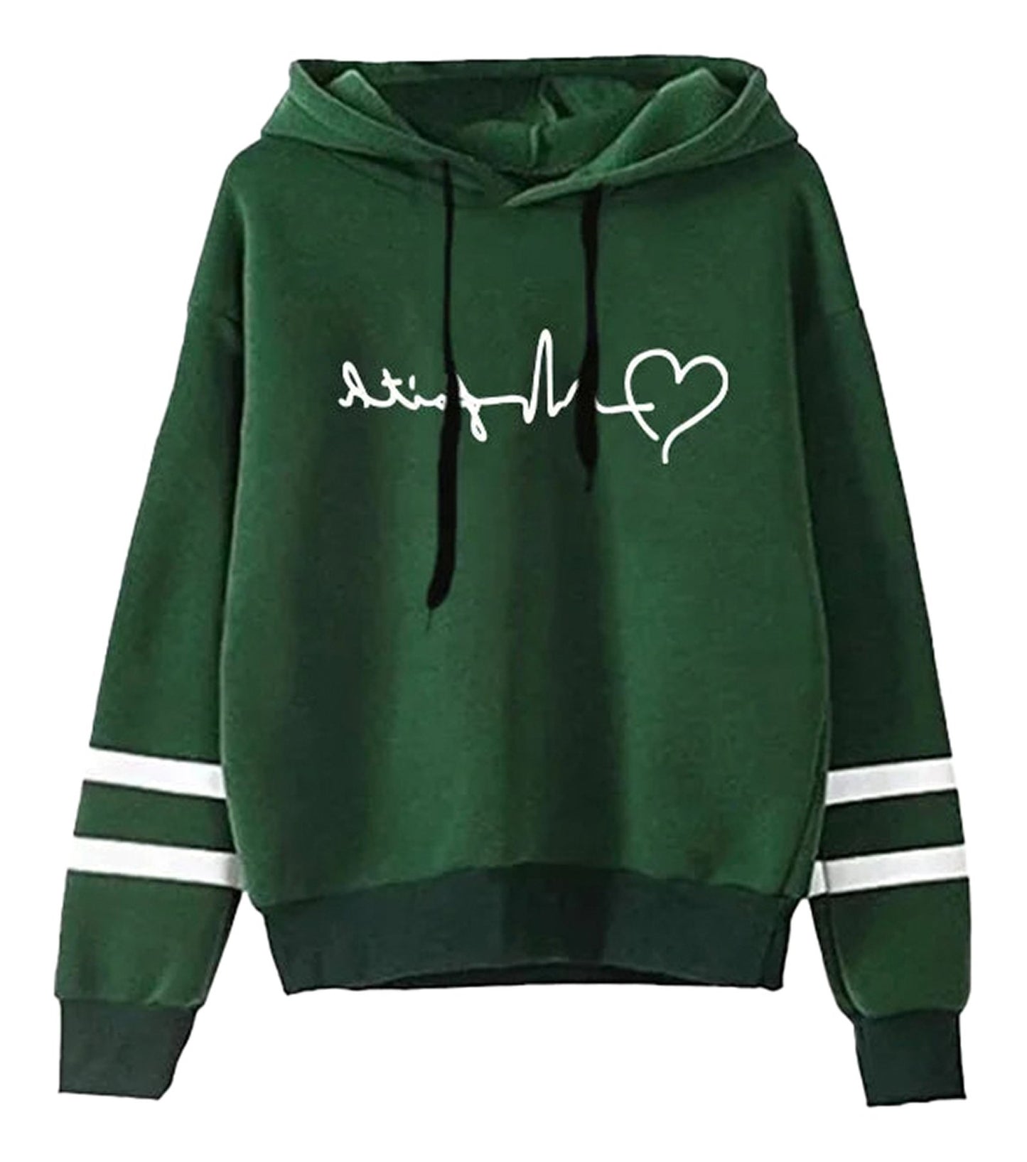 LuckeLadybug women's autumn winter hoodies 2025 in green with stylish heart design and striped sleeves