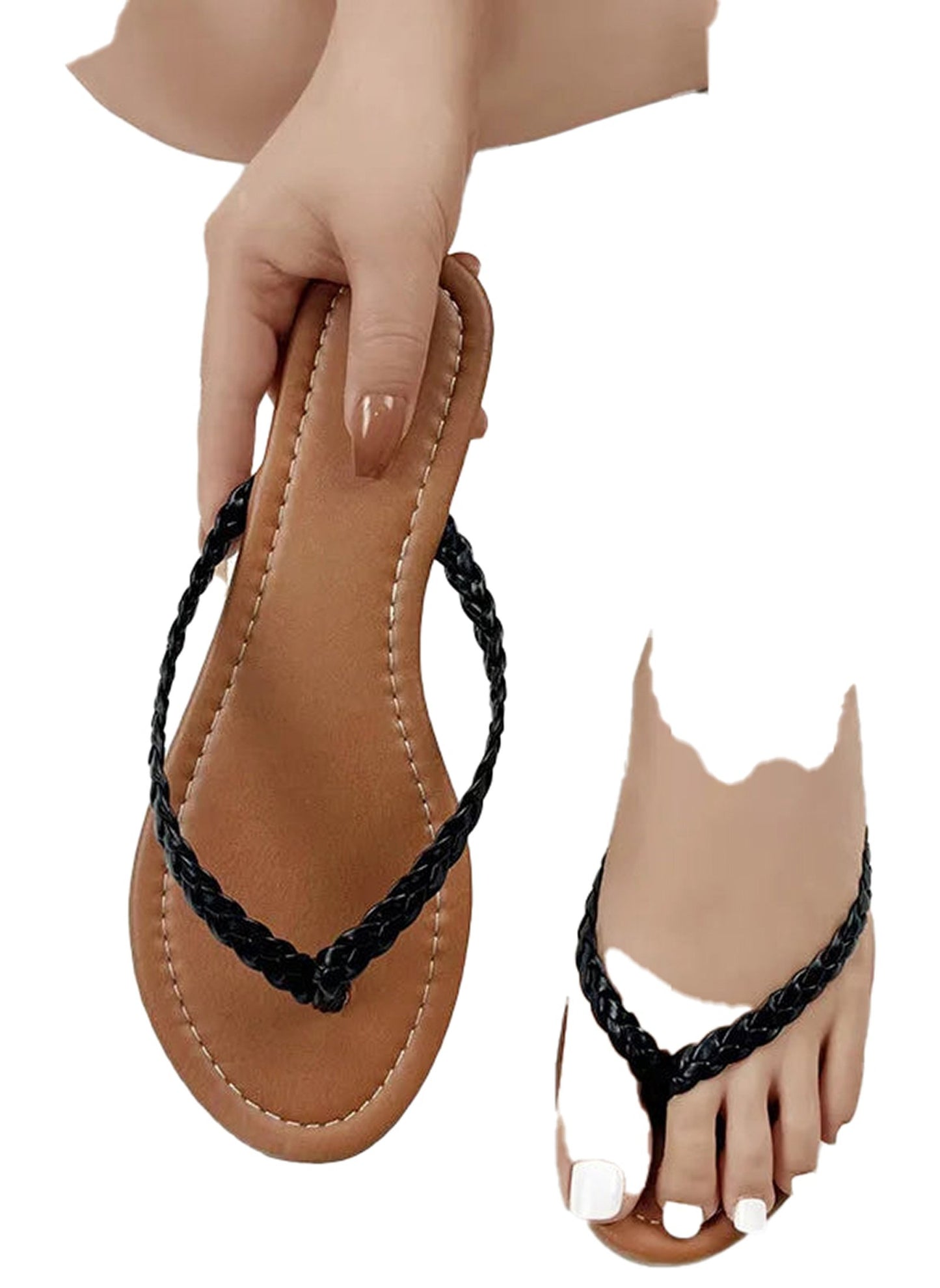 Women's braided flip flops in black with a comfortable sole for summer outfits