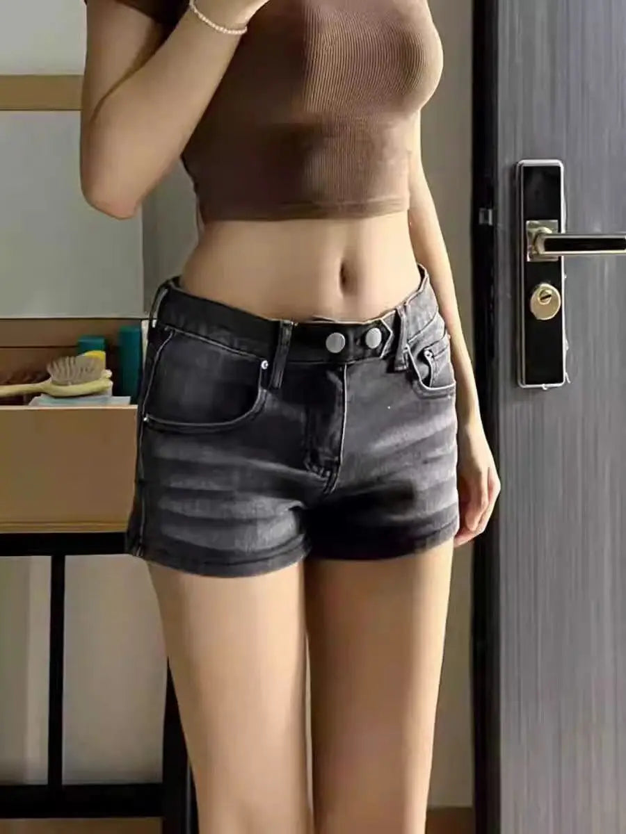 Womens Grey Denim Mini Shorts