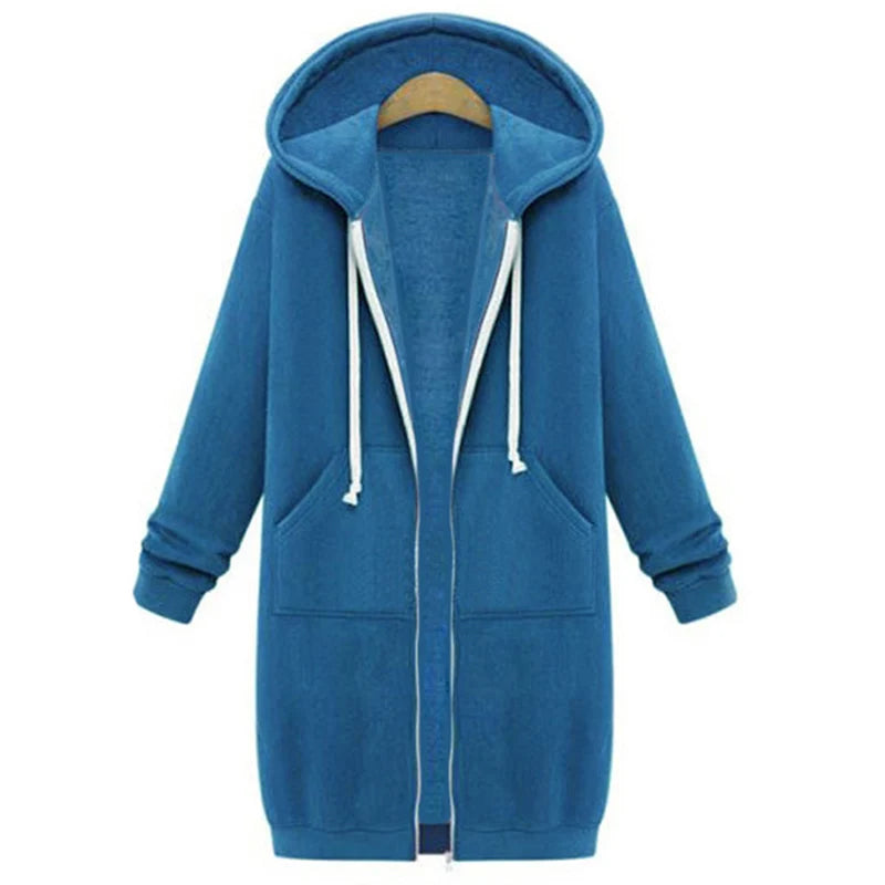 LuckeLadybug women's hooded winter jacket with zipper in blue featuring a cozy design and pockets.