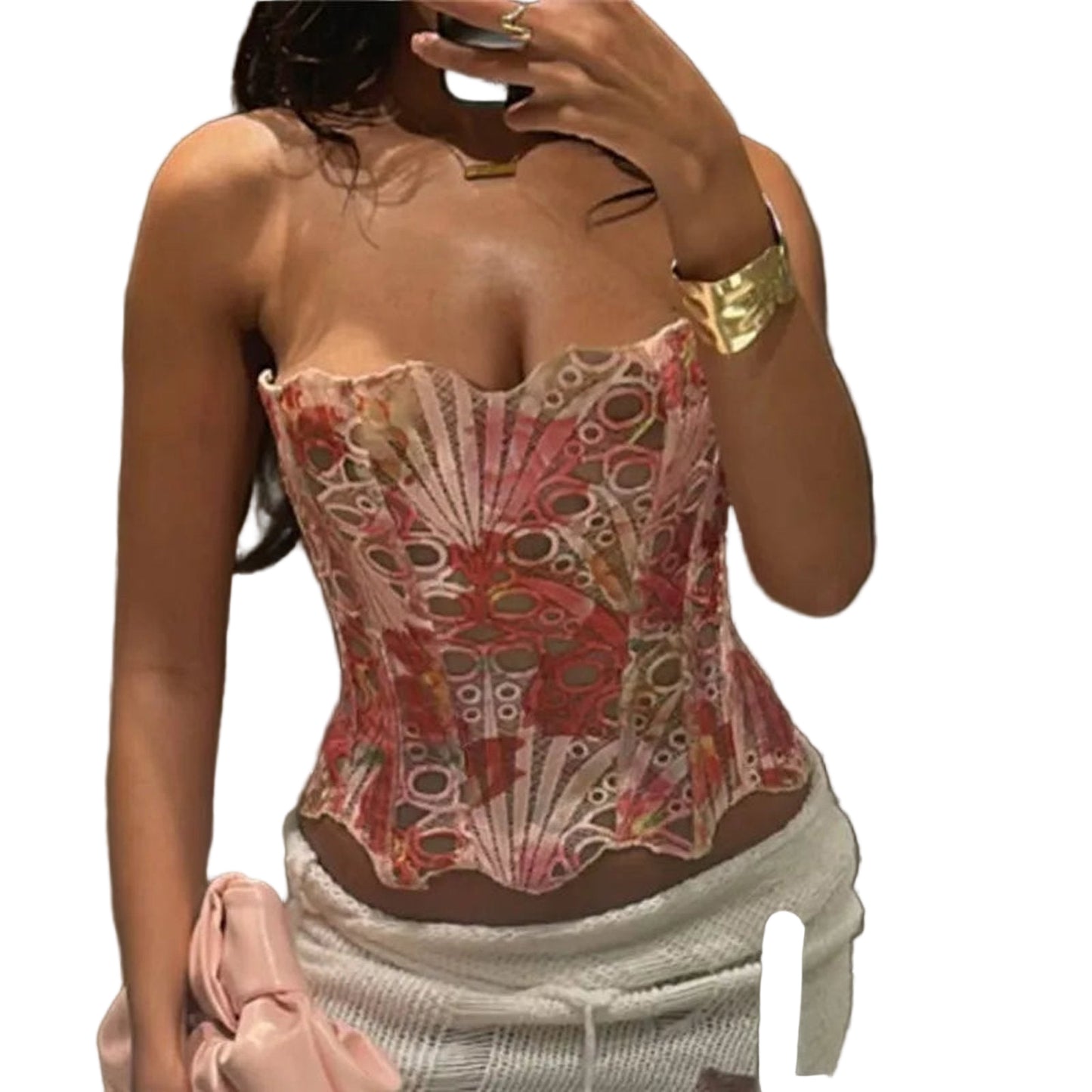 Stylish women's lace corset top in vibrant colors, perfect for trendy outfits