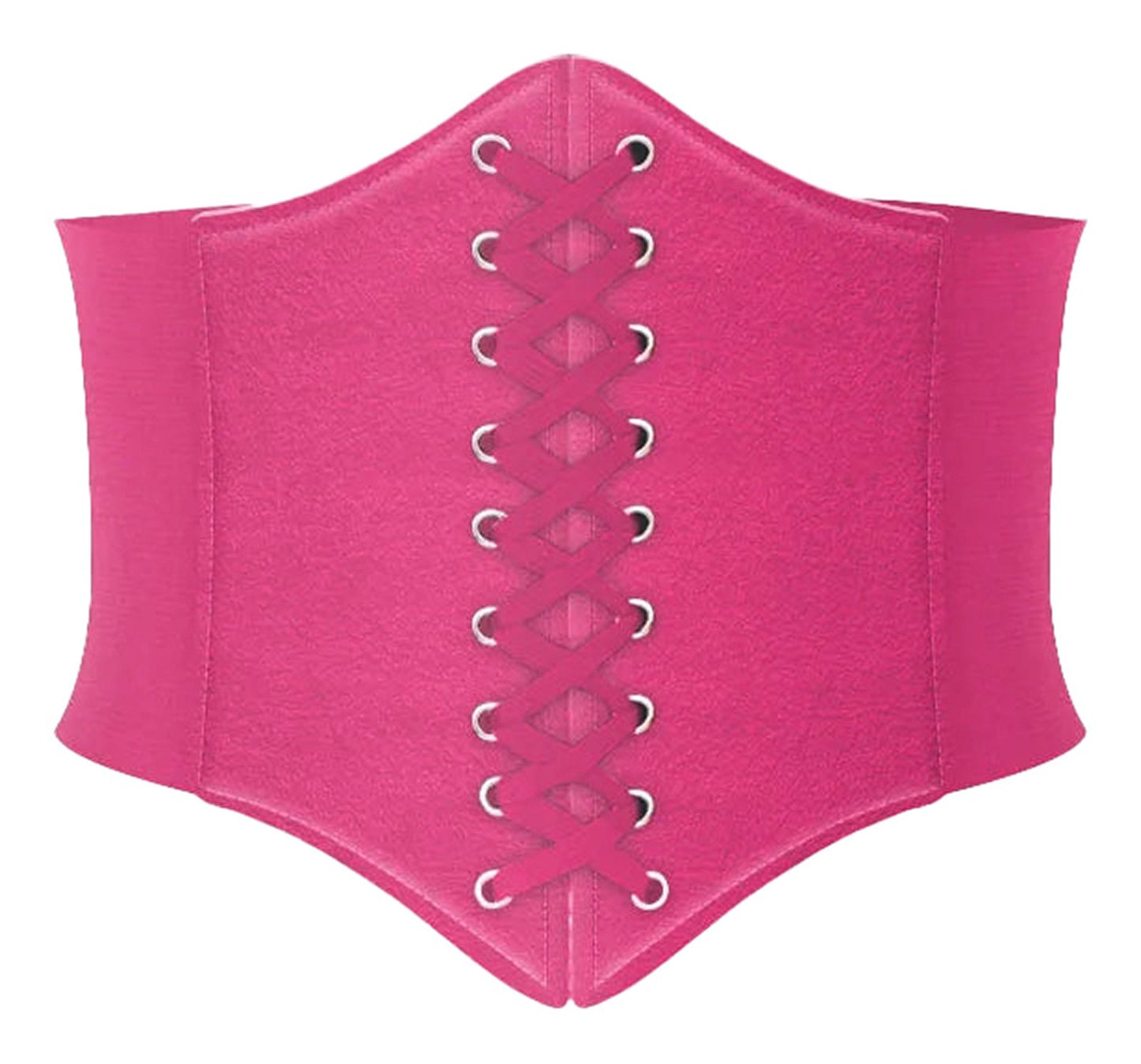 LuckeLadybug women's leather corset belt in vibrant pink with decorative lace-up design