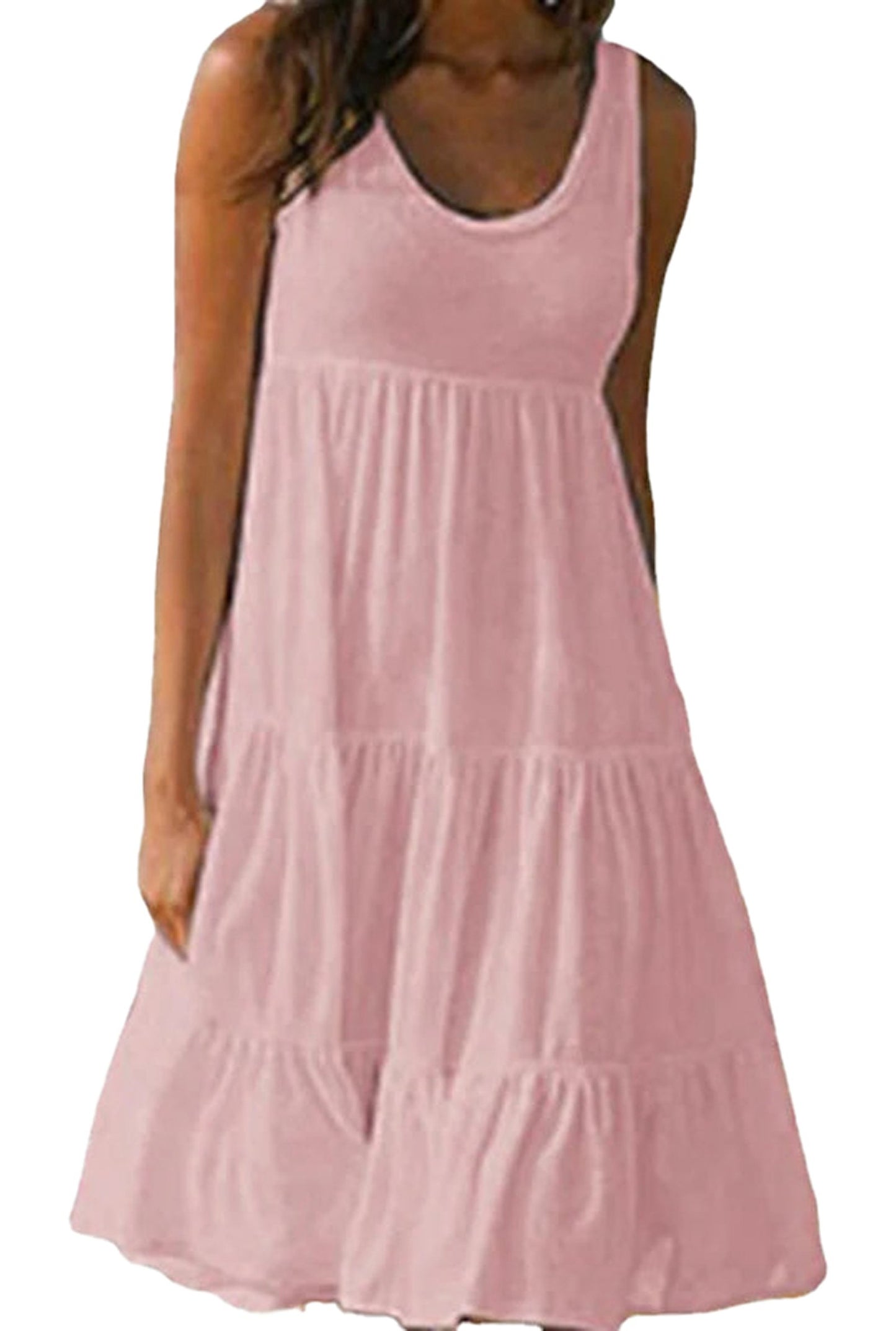 LuckeLadybug LLC women's summer mini dress in pink with a tiered design for casual outings