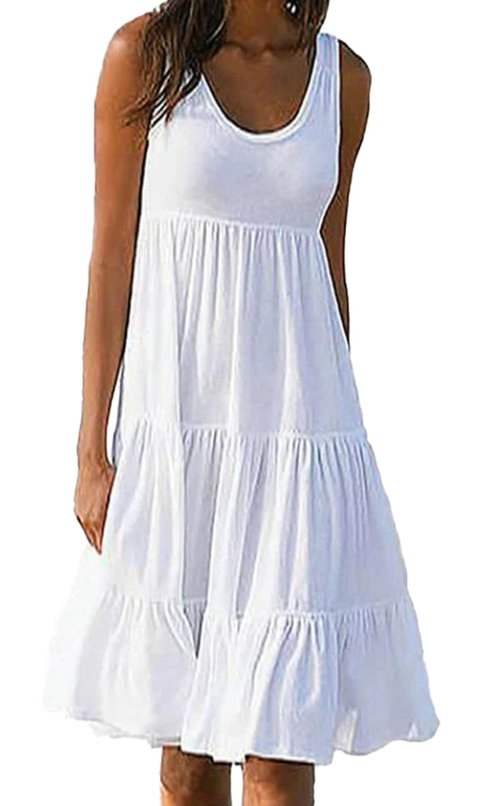 LuckeLadybug women's summer mini dress in white with tiered ruffle design perfect for casual outings