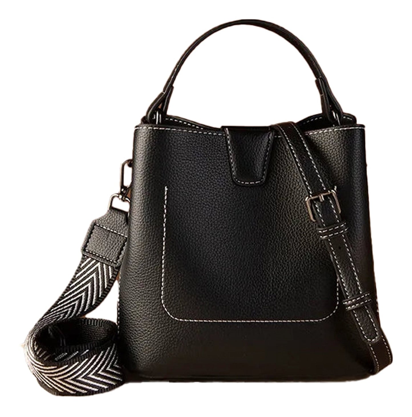 LuckeLadybug women's water bucket handbag in black with a detachable strap and stylish design