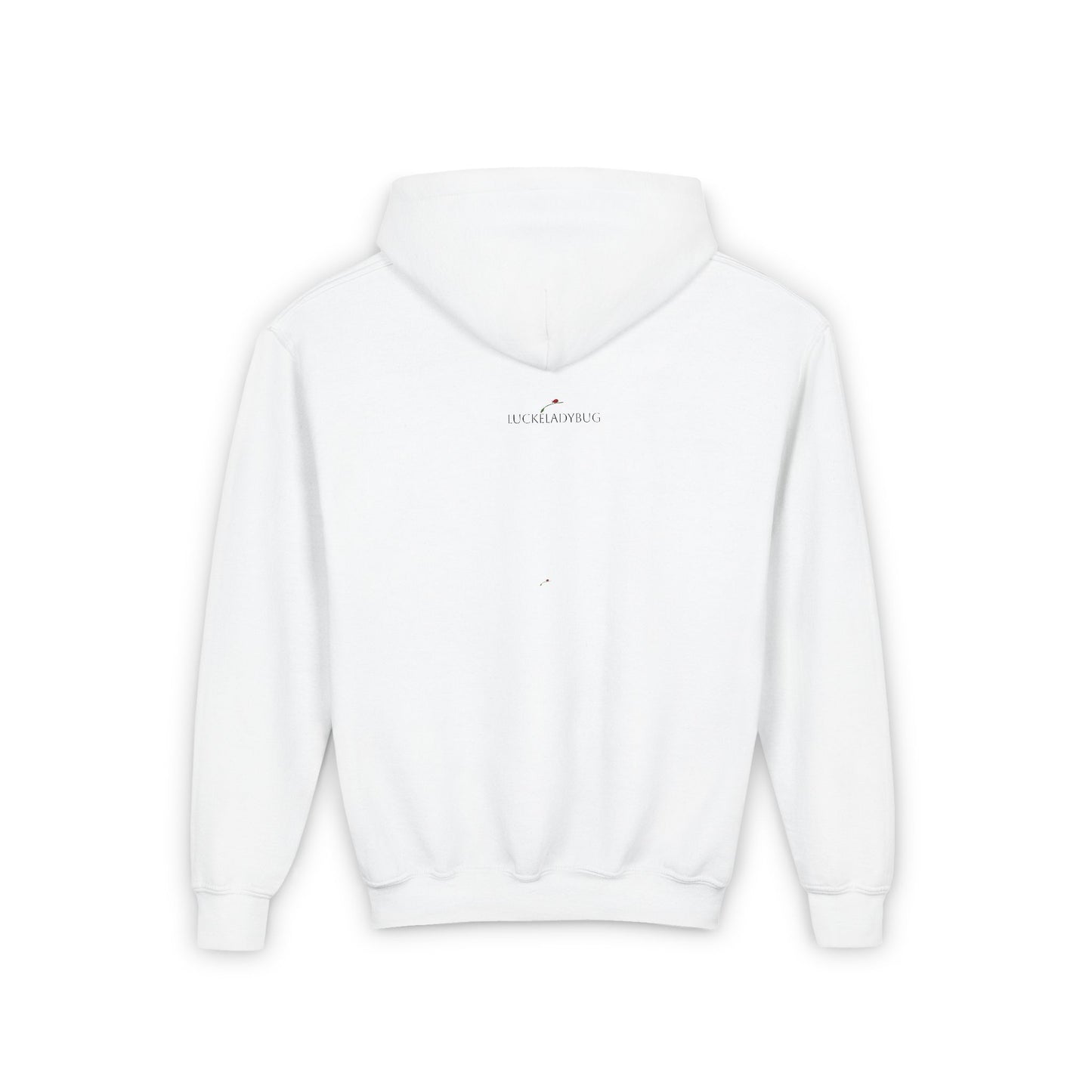 White youth earth flower hoodie for kids by LuckeLadybug with a front pocket and hood