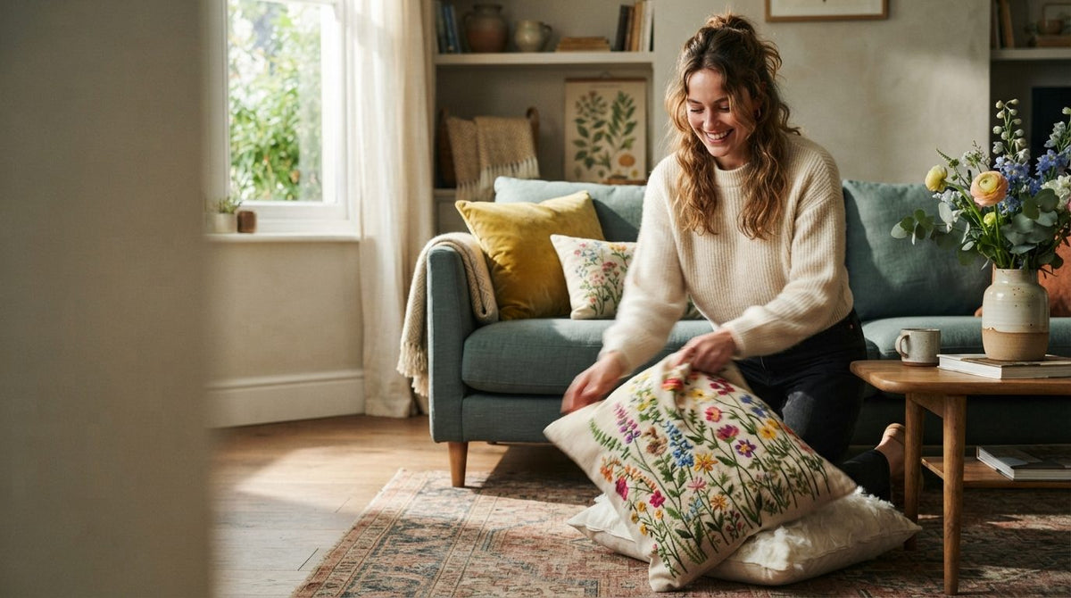 How to Transform Your Living Room Using Spring Embroidered Canvas Throw Pillow Covers