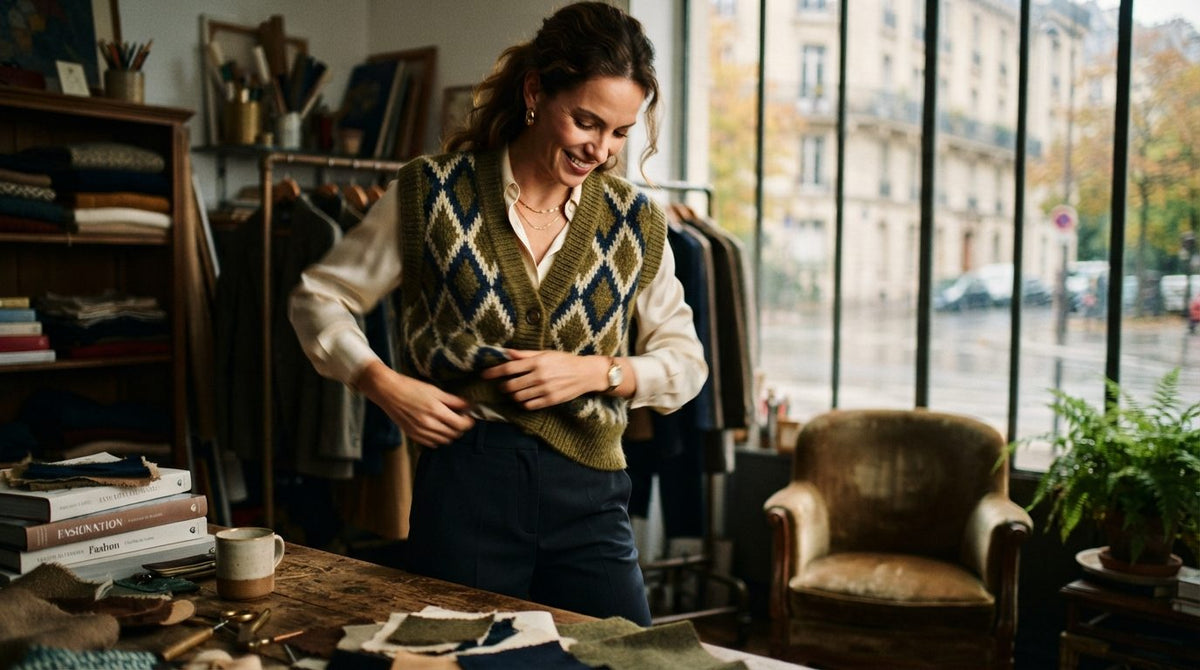 How to Style a Geometric V-Neck Knitted Cardigan Vest for Effortless Layering