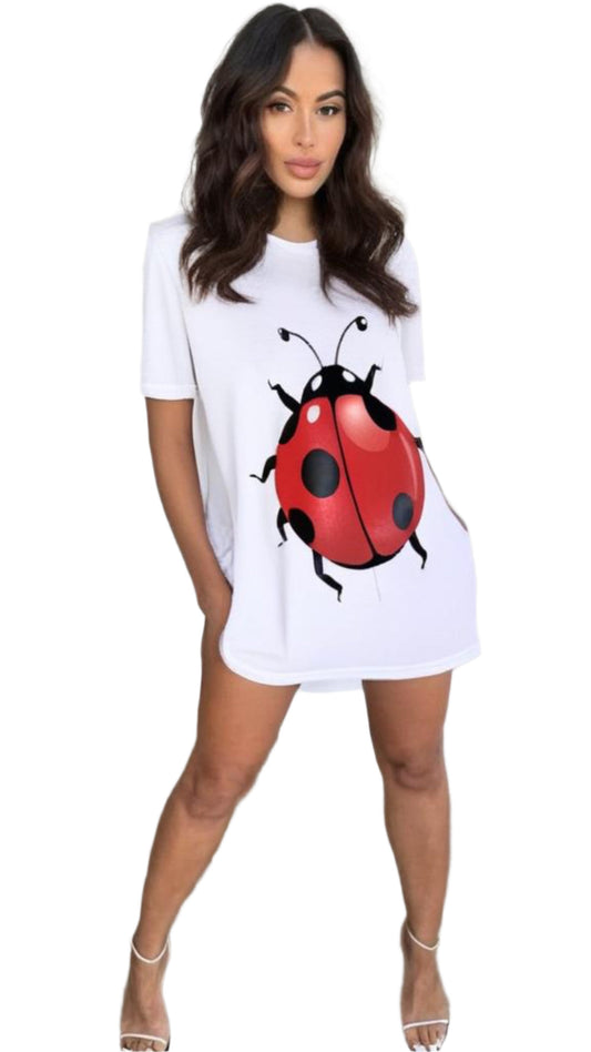 Luckeladybug Cute Ladybug T-Shirt Dress - Fun & Comfy design featuring a vibrant ladybug print