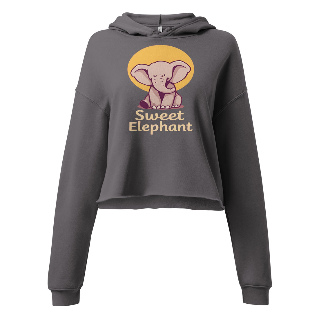 Luckeladybug Elephant Graphic Crop Hoodie Cute Comfy with a sweet elephant design on a gray background