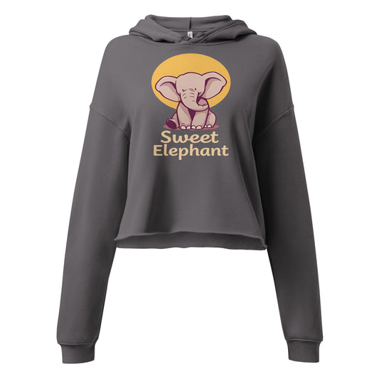 Luckeladybug Elephant Graphic Crop Hoodie Cute Comfy with a sweet elephant design on a gray background