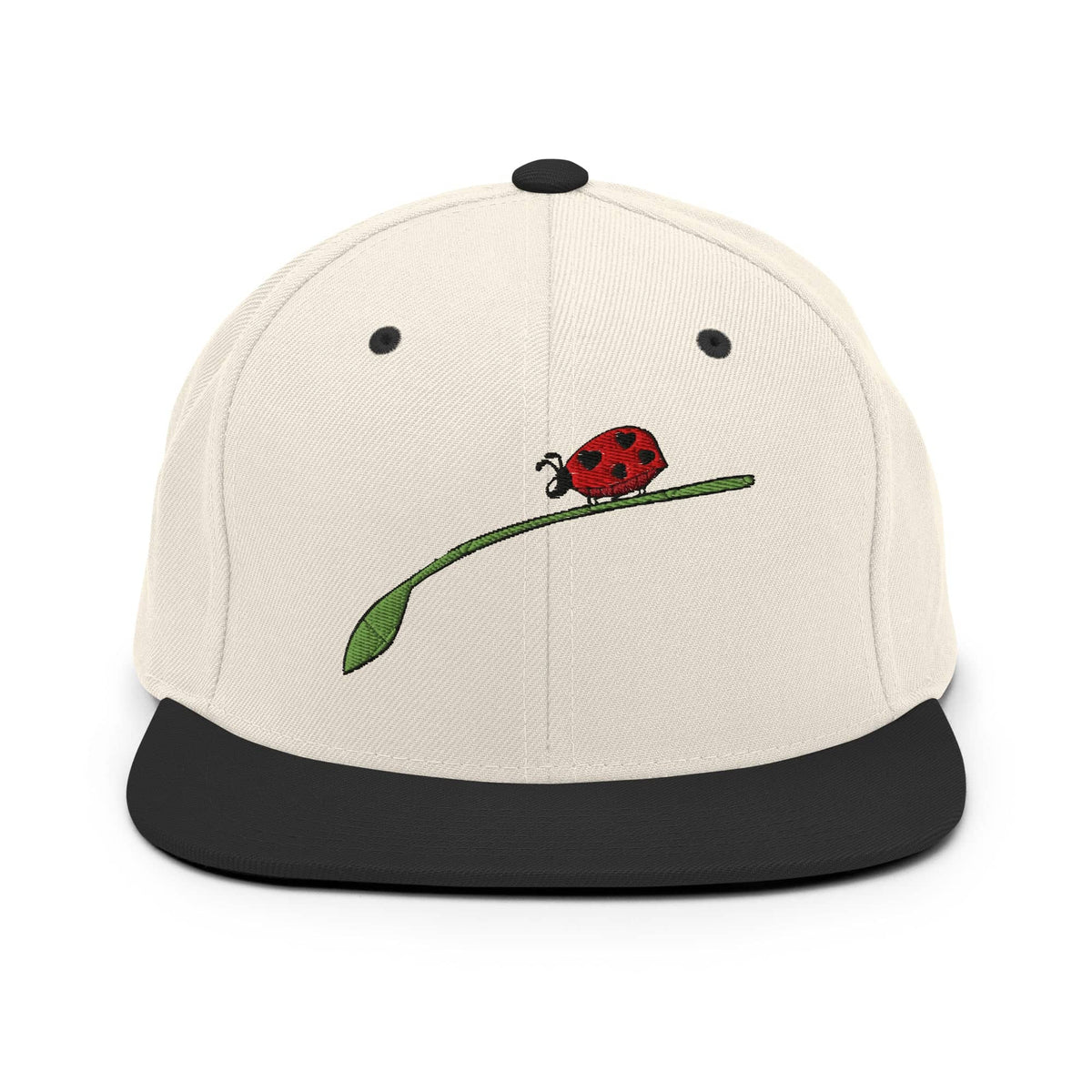 Fashion Snapback For Men With Ladybug Design on a cream and black cap