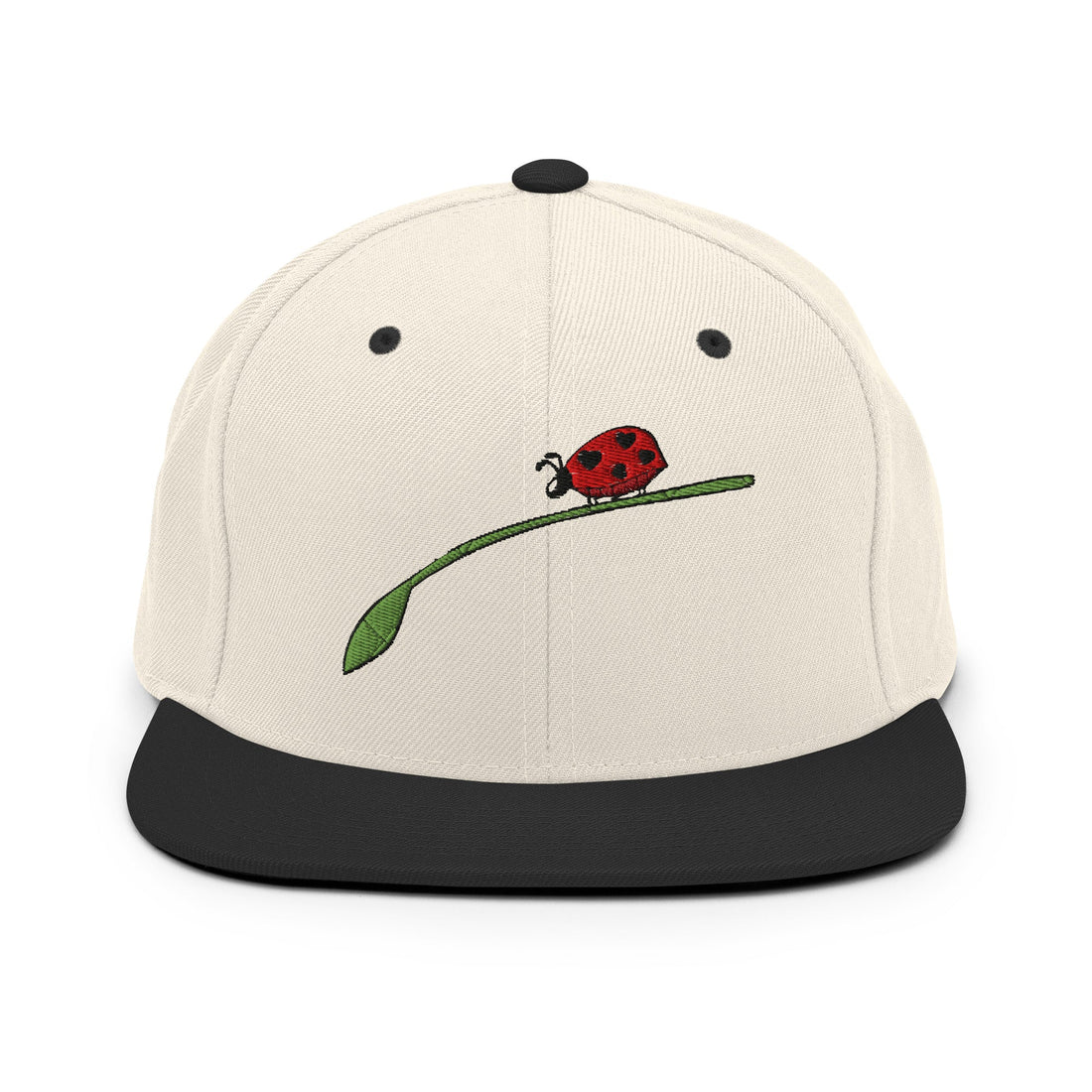 Fashion Snapback For Men With Ladybug Design on a cream and black cap