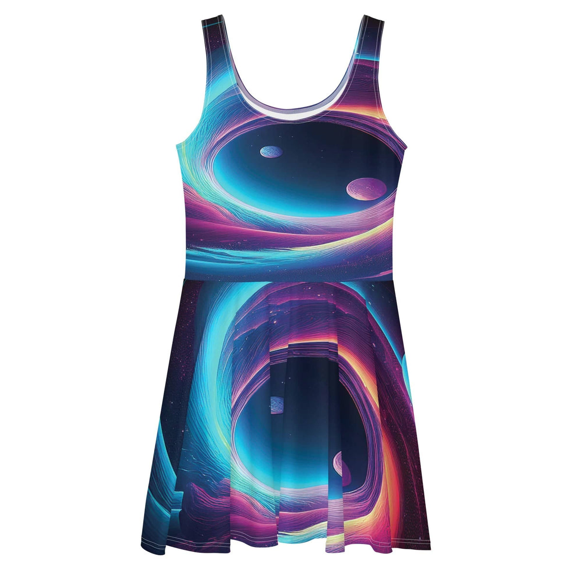 Luckeladybug Neon Galaxy Skater Dress - Trendy Fit