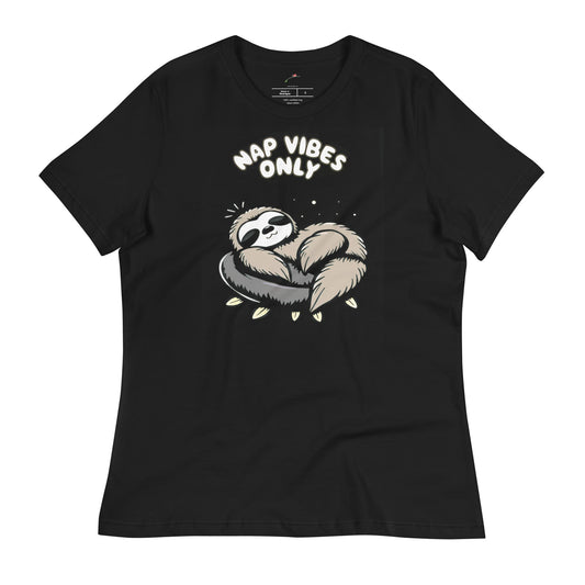 Sleepy Sloth Graphic Tee - Nap Vibes T-Shirt featuring a relaxed sloth design on a black background