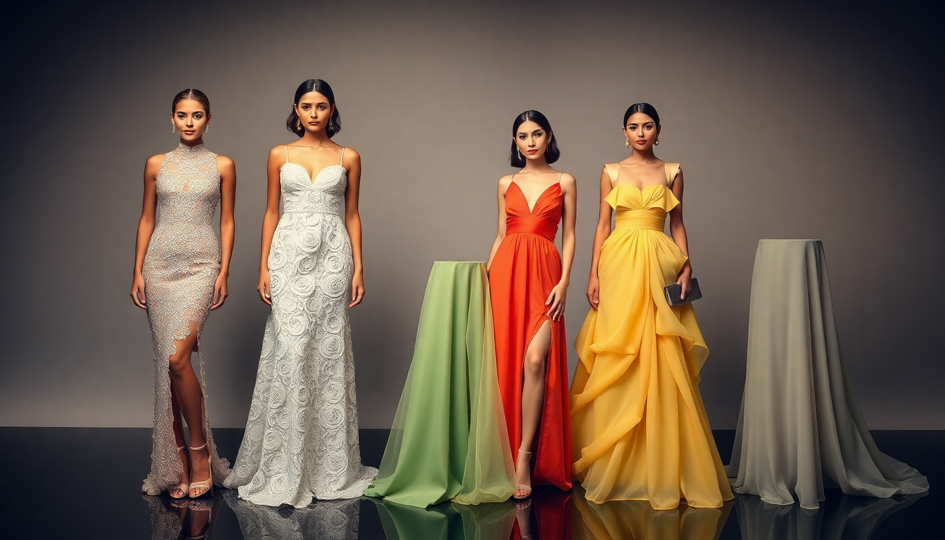 Elegant dresses showcasing modern fashion evolution