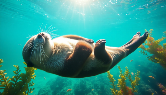 Close-up of a sea otter swimming underwater perfect for sea otter print t-shirt design inspiration