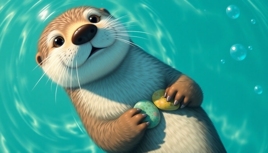 Cute sea otter floating on water holding colorful stones on sea otter graphic shirt