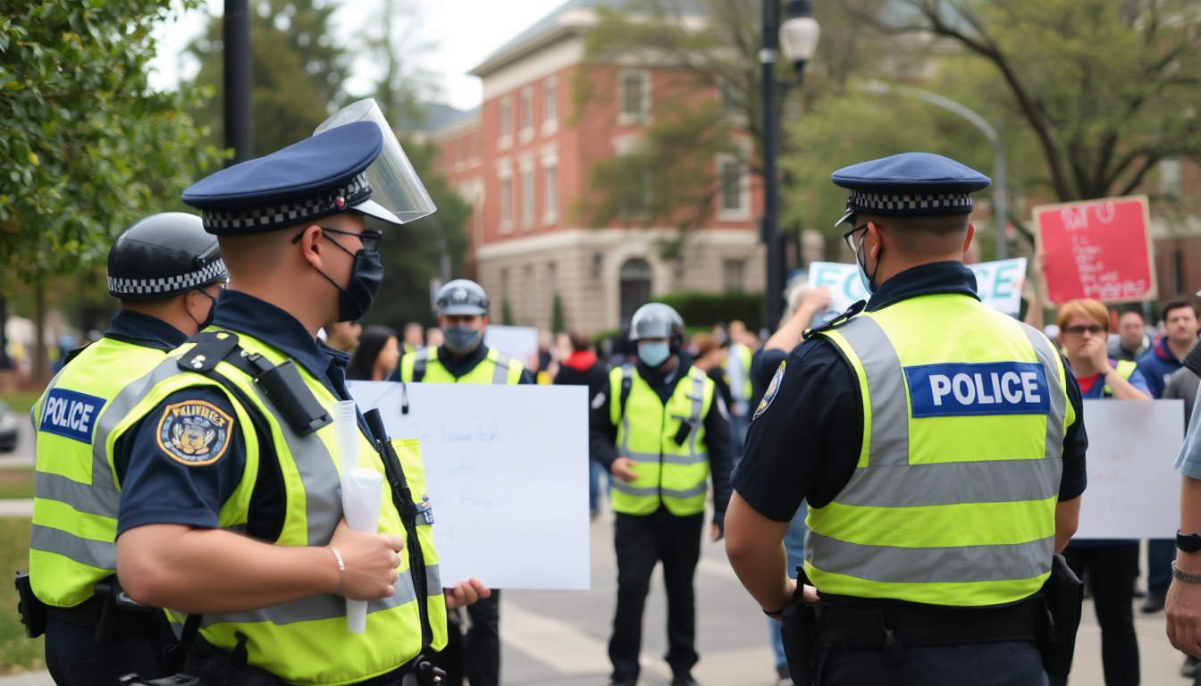 Police monitoring protestors near university campus
