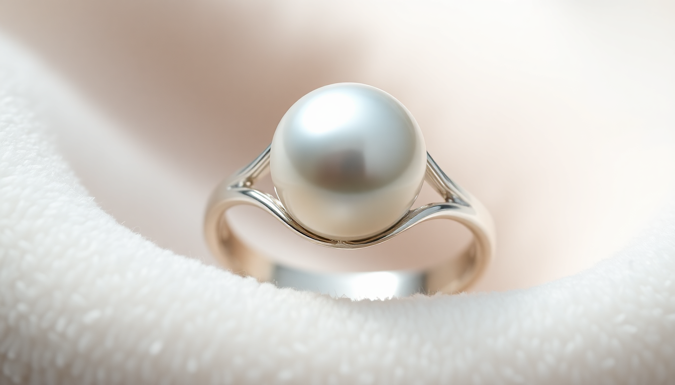 Elegant cultured freshwater pearl silver ring with a large white pearl set on a smooth silver band