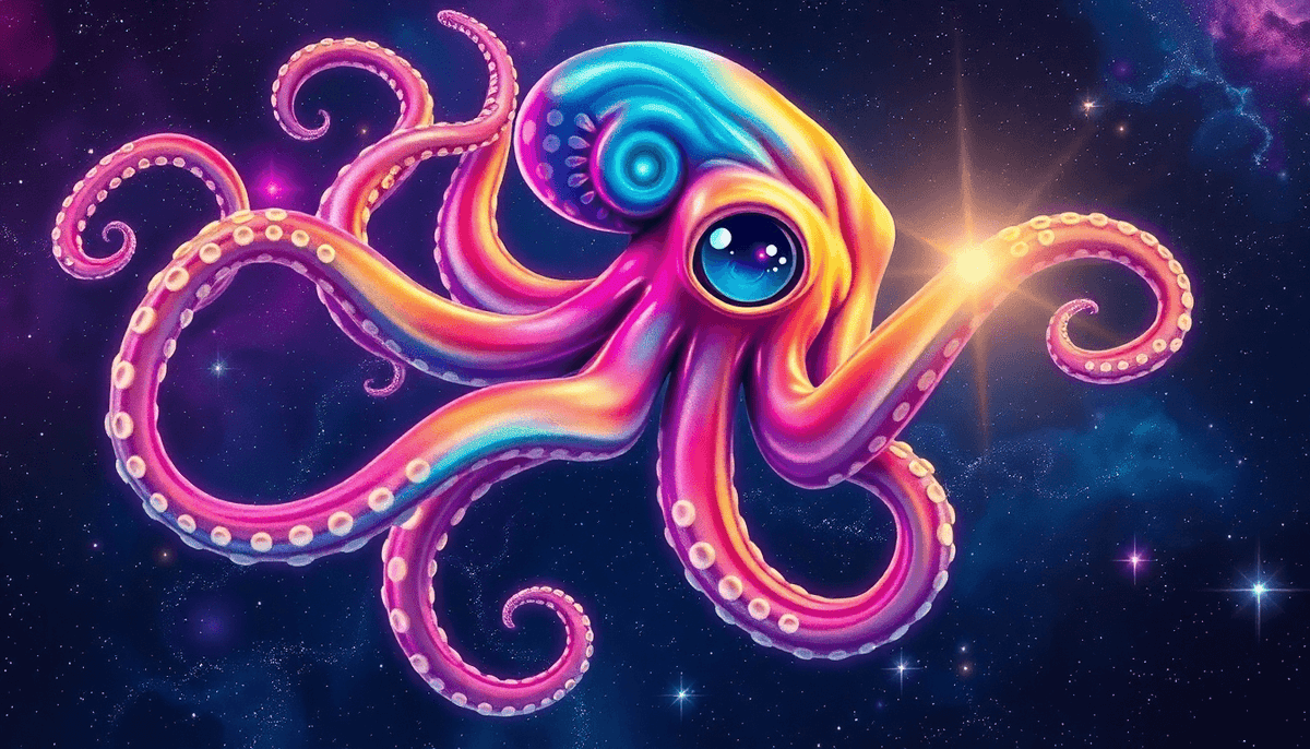 Colorful alien octopus design glowing in space for alien octopus shirt print