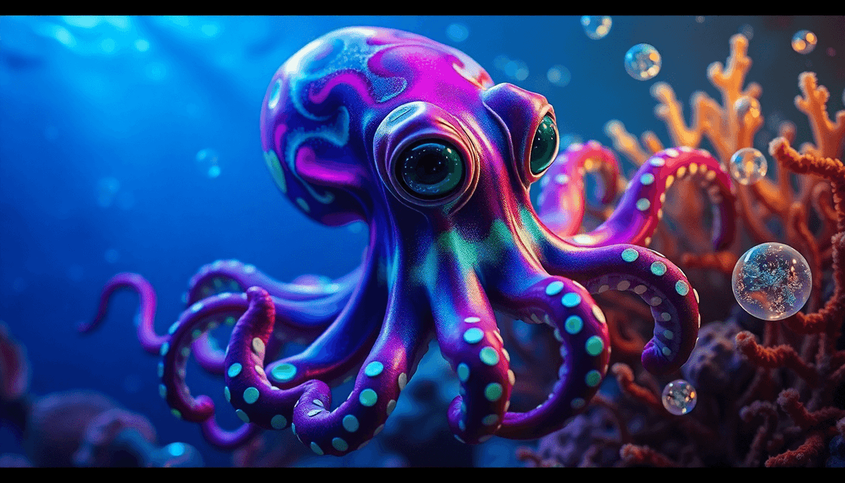 Vibrant colorful alien octopus underwater resembling design for alien octopus graphic tee