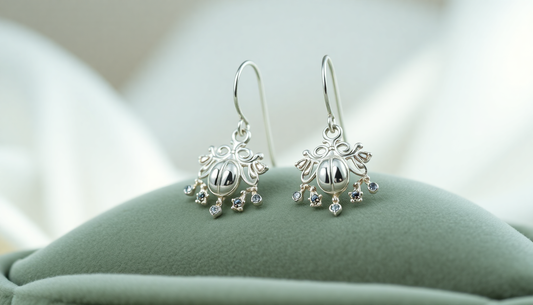 Elegant silver earrings with intricate design and small gemstones to elevate your look with statement earrings