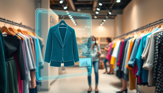 Holographic display of a blazer showcasing digital product passports in fashion inside a clothing store