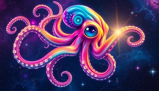 Colorful alien octopus design glowing in space for alien octopus shirt print