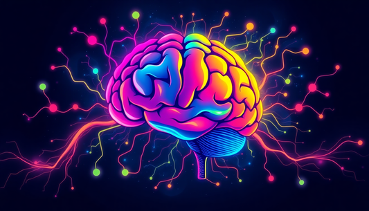 Colorful digital illustration of a brain with electric connections inspired by brainpower shirt for psychology lovers