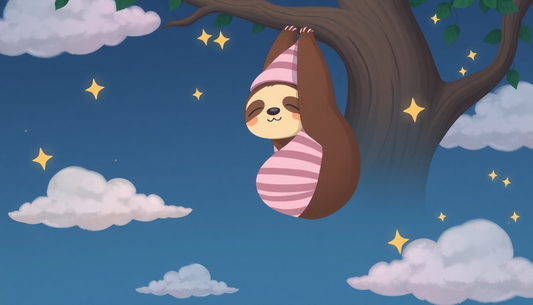 Cute sloth hanging from tree at night with stars and clouds background for sloth nap time t-shirt