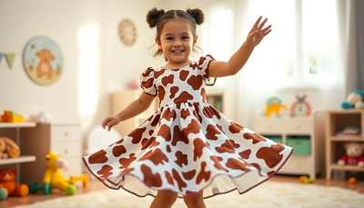 Adorable Brown Cow Print Girl Dress For Stylish Little Ones!