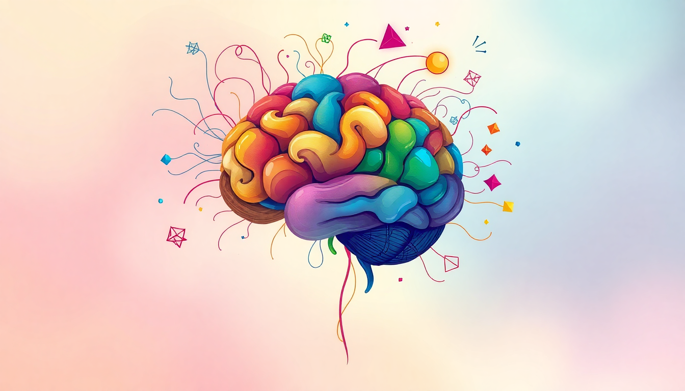 Colorful abstract brain illustration representing a psychology t-shirt design concept