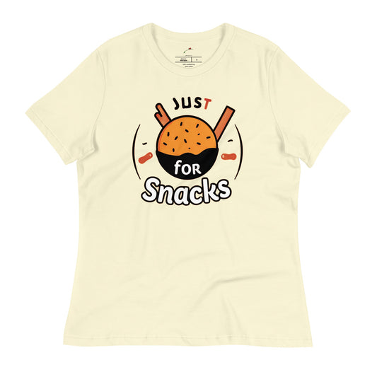 Just Here For Snacks T-Shirt featuring a playful graphic design of snacks and relatable text