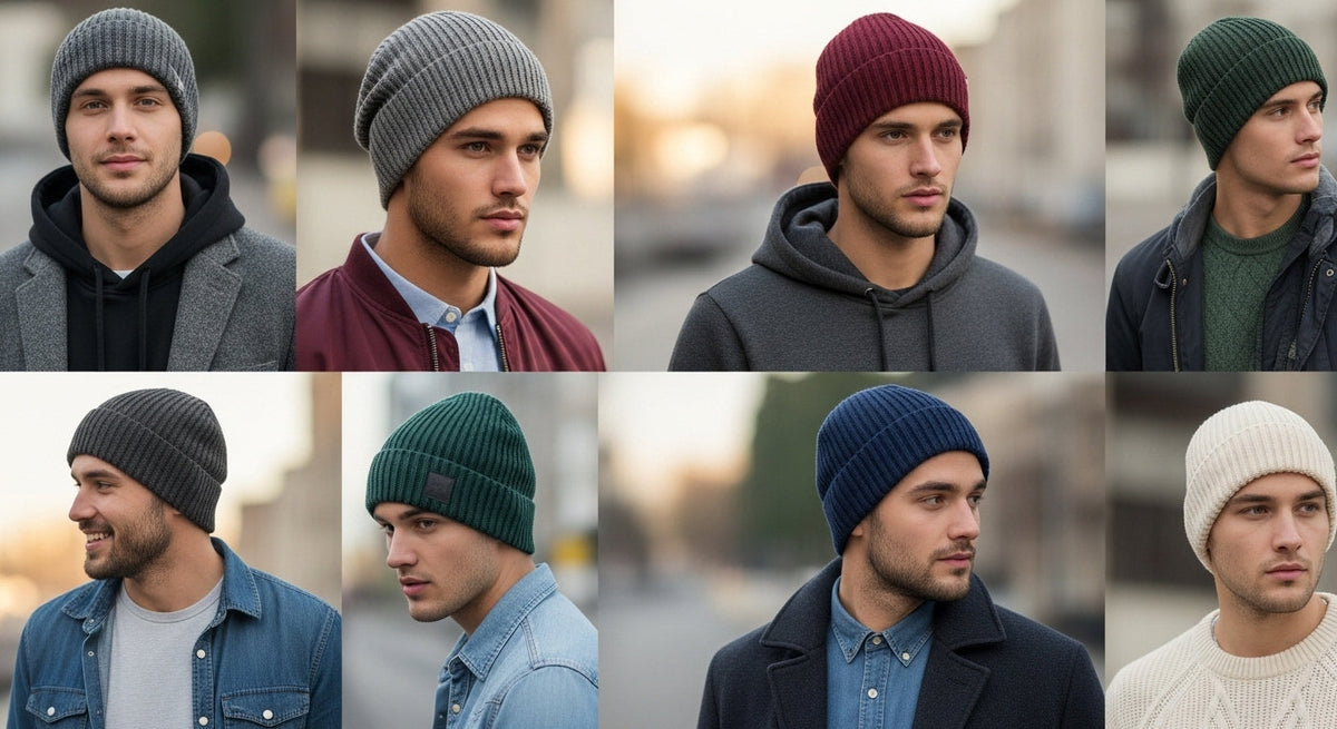 Stylish collection of Mens Beanies featuring various colors and styles for versatile winter looks