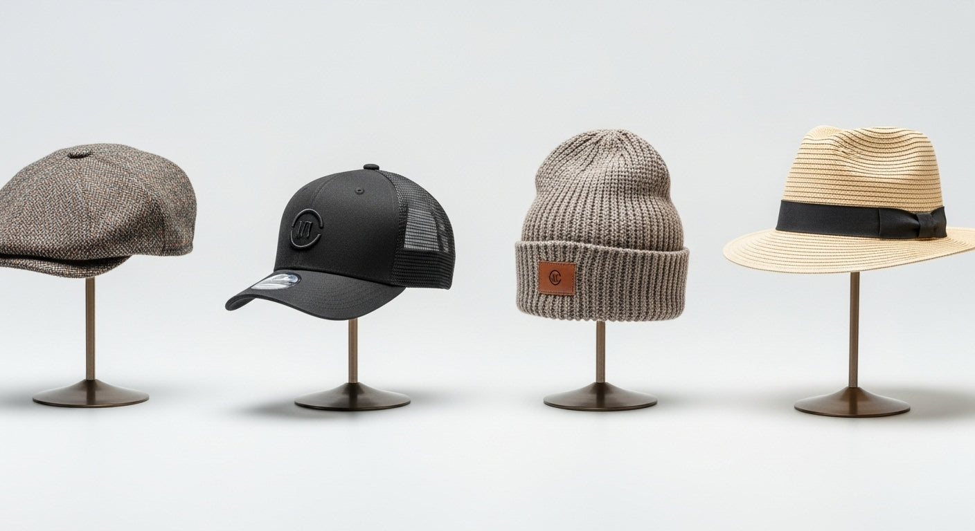 White and black snapback hat with embroidered red ladybug on a green stem design from Hats collection