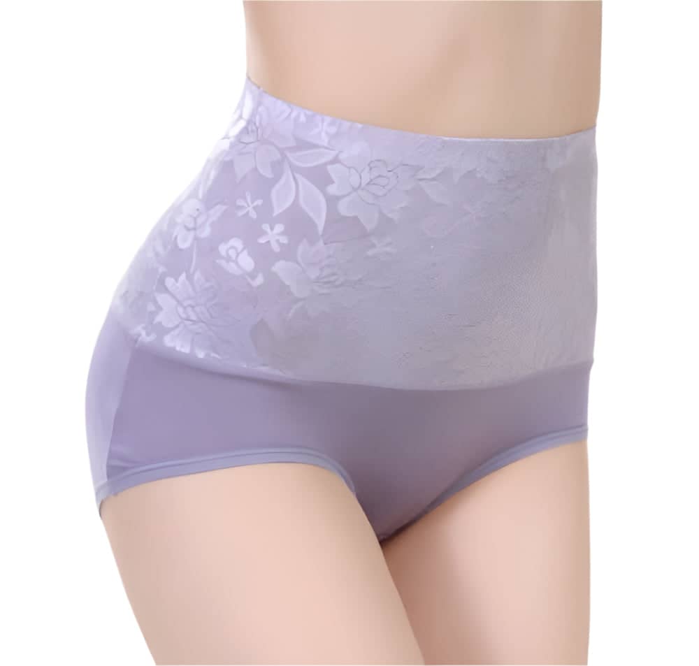 High-waisted lavender seamless shapewear panties with floral pattern fashionable underwear