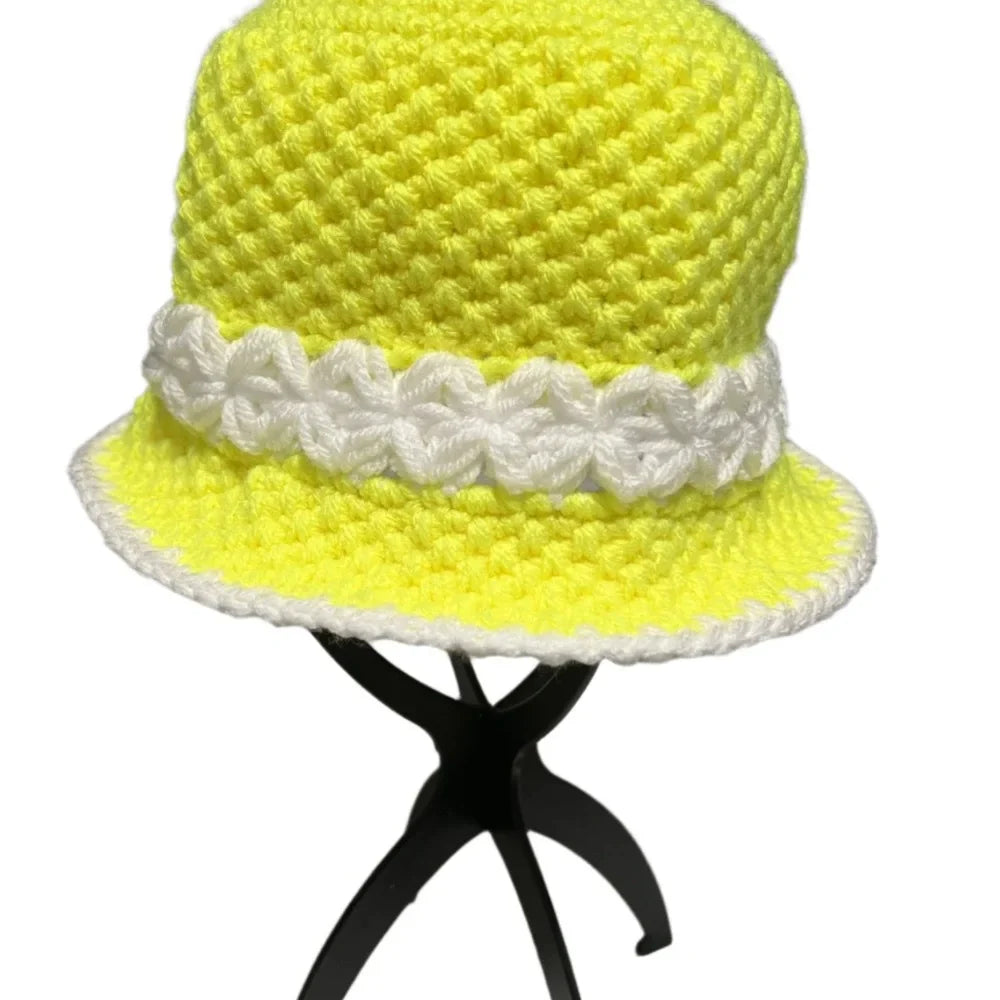 Bright Yellow Bucket Hat from ThreadsByHannah with White Decorative Band for Stylish Summer Looks