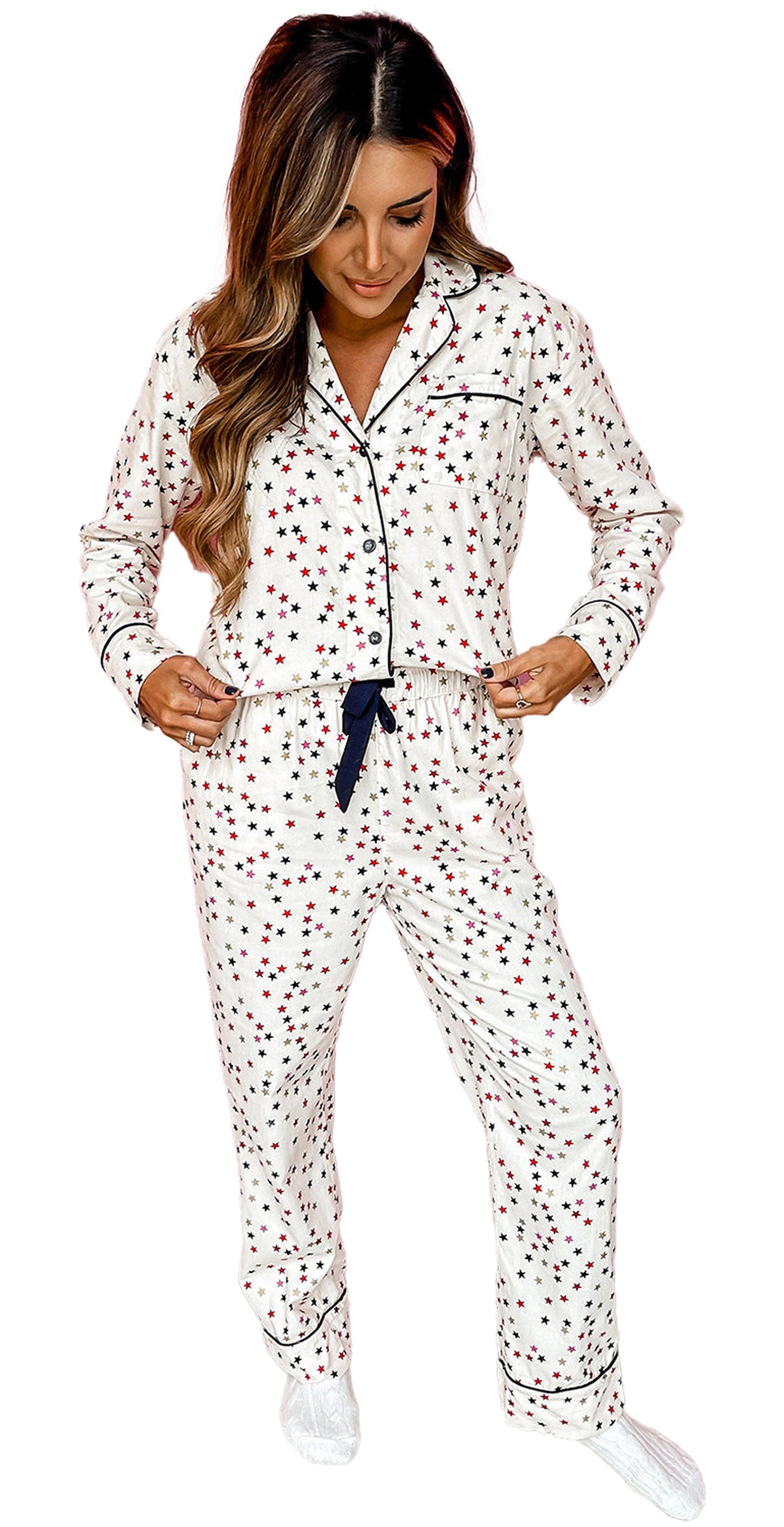 White Star Pajama Set Women For Cozy Nights