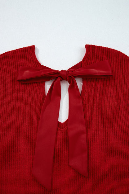 Red Lantern Sleeve Sweater With Bow Detail