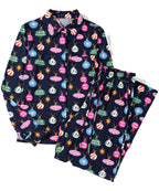 Navy Blue Christmas Pajama Set For Women