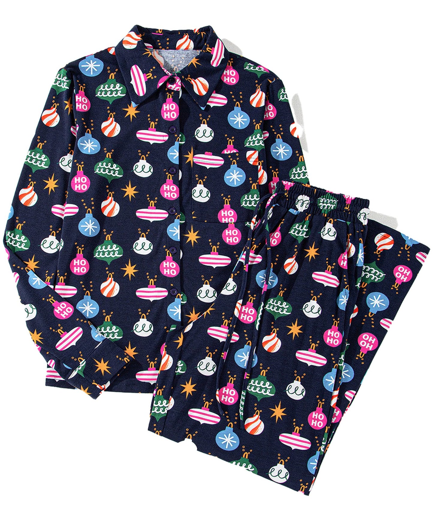 Navy Blue Christmas Pajama Set For Women