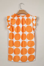 Rose Polka Dot Print Frilled Round Neck Shift Tank Top