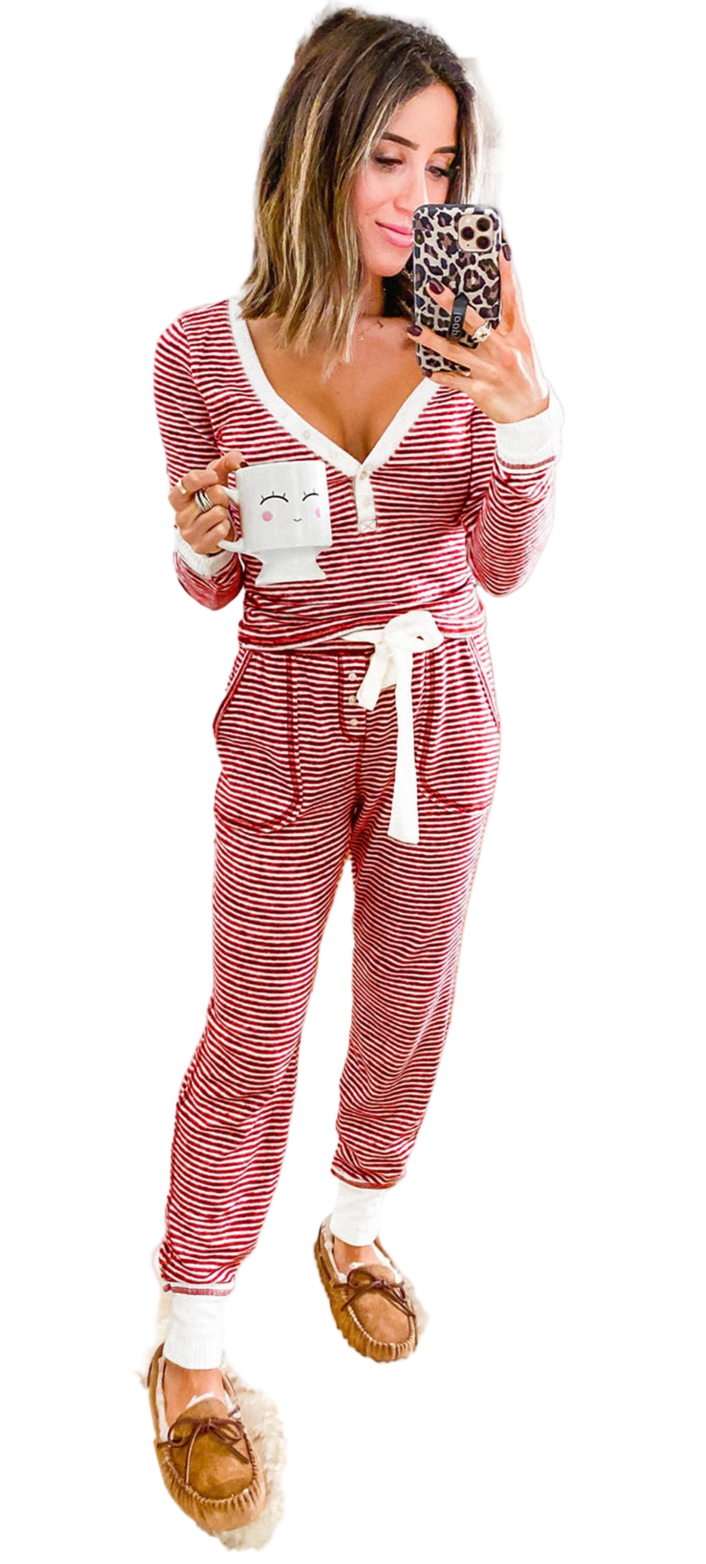 Red Stripe Lounge Set For Women