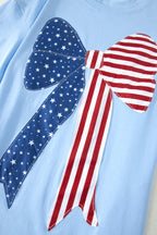 Beau Blue Patriotic Big Bow Stitched T Shift Mini Dress