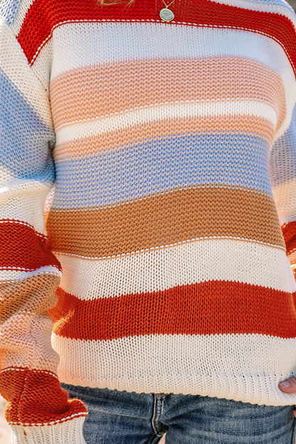 Pink Striped Colorblock Sweater