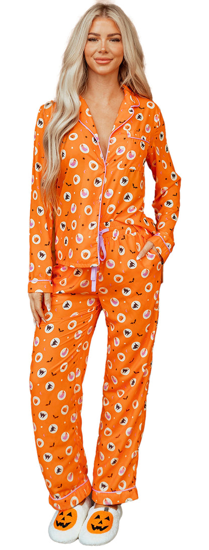 Orange Halloween Pajama Set For Women